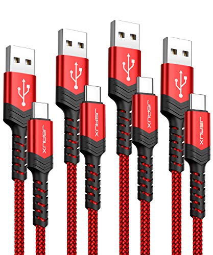 Product Cover USB Type C Cable,JSAUX 4-Pack(10ft+6.6ft+3.3ft+1ft) USB-C to USB A Fast Charger Nylon Braided Cord Compatible with Samsung Galaxy S10 S9 S8 Plus Note 10 9 8,Moto Z,LG V20 G6 G5,Switch and More(Red)