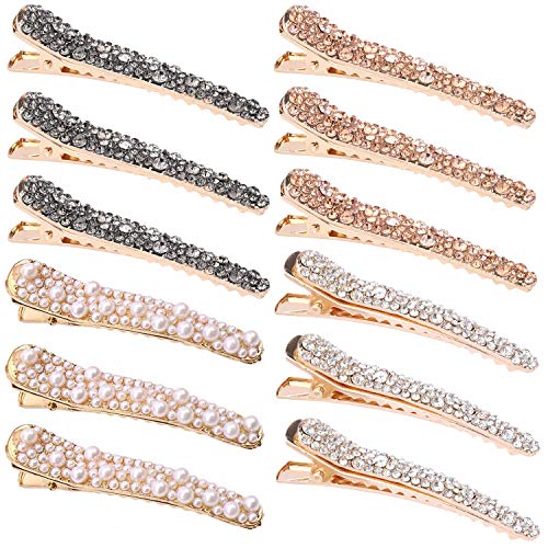 Product Cover 12 Pieces Pearls Rhinestone Alligator Hair Clips, Duckbill Hairpins for Women Girls Hair Styling Tools Accessories
