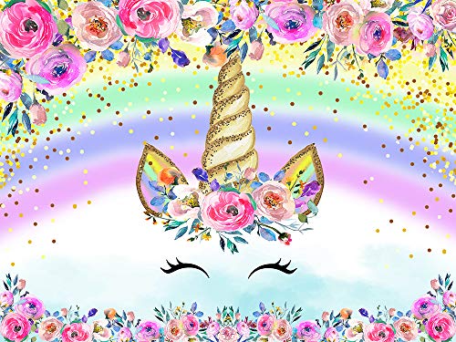 Product Cover HUAYI 5x3ft Unicorn Party Wall Decorations Rainbow Baby Shower Flowers Birthday Dessert Table Banner Photo Booth phonecall Photography Backdrop Background for Photo Studio w-1769