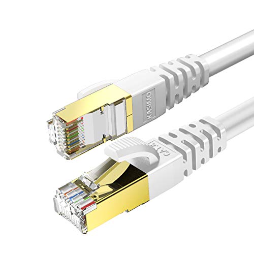 Product Cover KASIMO CAT 8 Ethernet Cable 20 ft White Round Network Fast Ethernet LAN Cable,High Speed 40Gbps 2000Mhz SFTP LAN Wires Internet Patch Cable with RJ45 Connector for Switch/Router/Modem