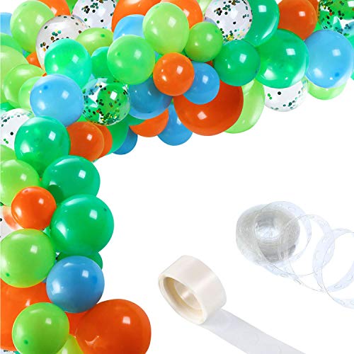 Product Cover Tatuo Dinosaur Party Balloons Garland Green Orange Blue Balloon Arch Garland Kit Dinosaur Themed Balloon Party Supplies for Birthday Dinosaur Birthday Party(Dinosaur Balloons)