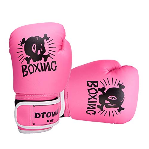 Product Cover Dtown Kids Boxing Gloves 6oz Youth Gloves for Child Age 7 to 12 Years PU Leather Pink