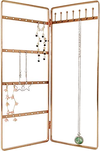 Product Cover Simple and Neat Bi-Folding Jewelry Storage Stand for Earrings, Bracelets and Necklaces, Gold Finish