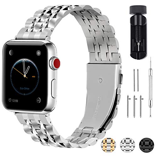 Product Cover Fullmosa 3 Colors Watch Band Compatible Apple Watch 38mm/40mm/42mm/44mm, Armor Stainless Steel Watch Band for Watch Series 1/2/3/4, Matte Silver+Polished Silver 38mm