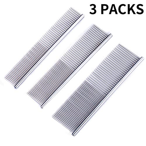 Product Cover KABUDA 3 Pack Pet Comb, Chrome Electroplating Steel Combs in 3 Sizes (19 x 3 cm, 19 x 4 cm, 19 x 5 cm) for Dogs, Cats, and Other Pets with Different Lengths of Hair (Pack of 3)