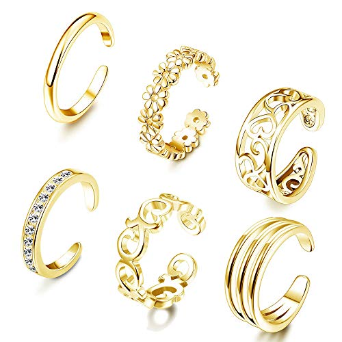 Product Cover LOLIAS 4Pcs Open Toe Rings for Women Girls Arrow Adjustable Toe Band Ring Gifts Jewelry Set (D:6 Pcs Gold)