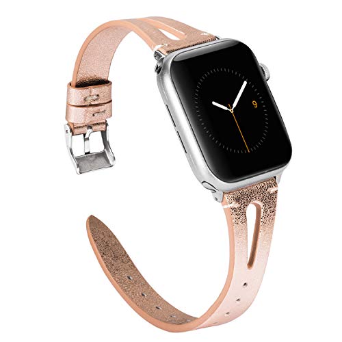 Product Cover Wearlizer Rose Gold Leather Compatible with Apple Watch Bands 38mm 40mm for iWatch Womens Mens Top Grain Leather Strap Cool Triangle Hole Wristband Replacement (Silver Buckle) Series 5 4 3 2 1 Sport