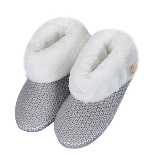 Product Cover WFL Womens Bootie Slippers, Soft Winter Ankle House Shoes, Knitting Upper and Anti-Slip Sole Grey