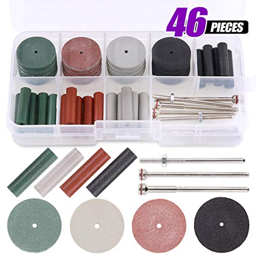 Product Cover Swpeet 46Pcs Polishing Wheels Kit, 40Pcs 4 Colors Mixed Lab Beauty Silicone Rubber Polishing Wheels and Polishing Particle + 6 Mandrel Shank Perfect for Rotary Hand Pieces Dremel Rotary Tool