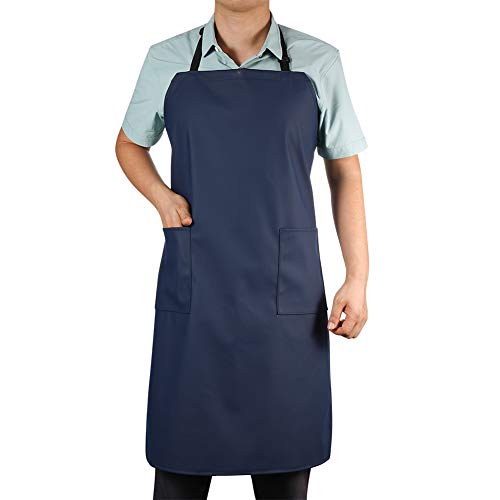Product Cover Waterproof Rubber Vinyl Apron with 2 Pockets - Chemical Resistant Work Cloth - Adjustable Bib Butcher Apron - Best for DishWashing, Lab Work, Butcher, Dog Grooming, Cleaning Fish (Blue)