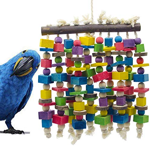 Product Cover Delokey Large Bird Parrot Chewing Toy - Multicolored Natural Wooden Blocks Bird Parrot Tearing Toys Suggested for Large Macaws cokatoos,African Grey and a Variety of Amazon Parrots(15.7