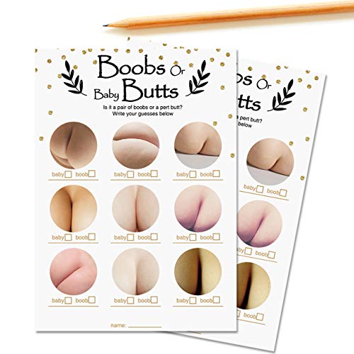Product Cover 30 Baby Butts or Boobs Fun Baby Shower Game, Gender Neutral Boy or Girl, Fun Baby Shower Games Favors, Funny Activity Question at Reveal Bundle, For Kids, Mom, Dad, Women Men Coed Unisex Set