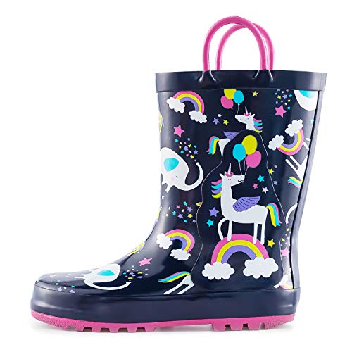 Product Cover KomForme Kids Girl Rain Boots, Waterproof Rubber Printed with Handles