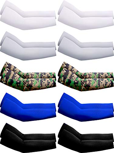 Product Cover 10 Pairs UV Protection Cooling Arm Sleeves Anti-Slip Ice Silk Arm Cover for Men (Color Set 1)