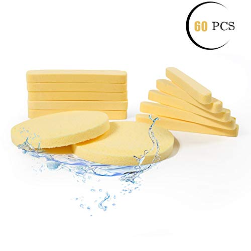 Product Cover Facial Sponge Compressed,PVA Professional Makeup Removal Wash Round Face Sponge Pads Exfoliating Cleansing for Women (60 Pcs, Yellow)