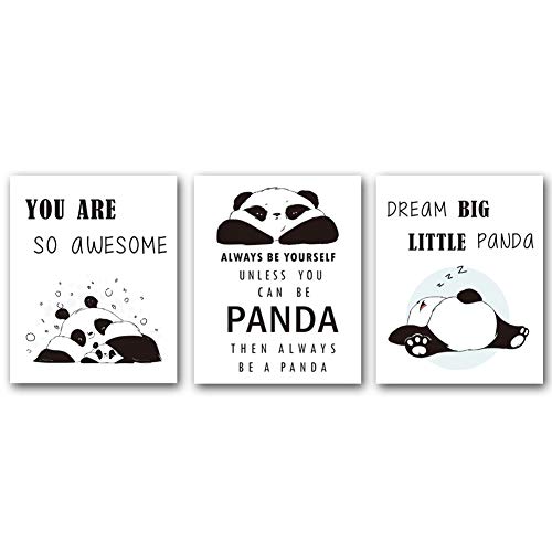 Product Cover Unframed Adorable Panda Art Print&Motivational Words Wall Art, Set of 3（8''x10''） Canvas Dream Big Little Panda Print for Nursery and Kids Room Decor