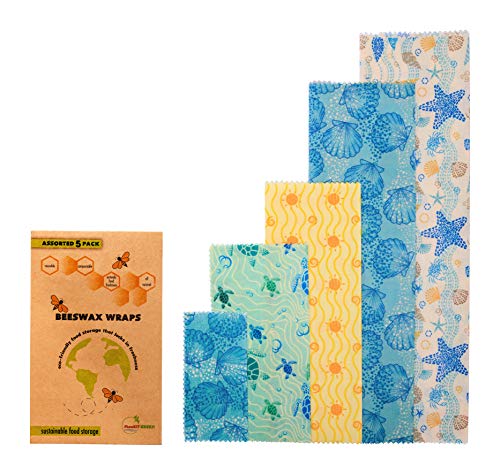 Product Cover MaeKit Green Beeswax Food Wrap - Eco Friendly Reusable Food Storage - 5 Pack with Extra Large 16