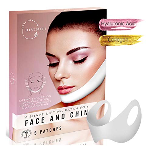 Product Cover V Shaped Slimming Face Mask - V Line Lifting Mask Chin Up Patch Double Chin Reducer Chin Mask Tightening Firming Face Lift Tape Neck Mask Anti Aging Face Mask - 5 Masks - Drop of DiviniTi