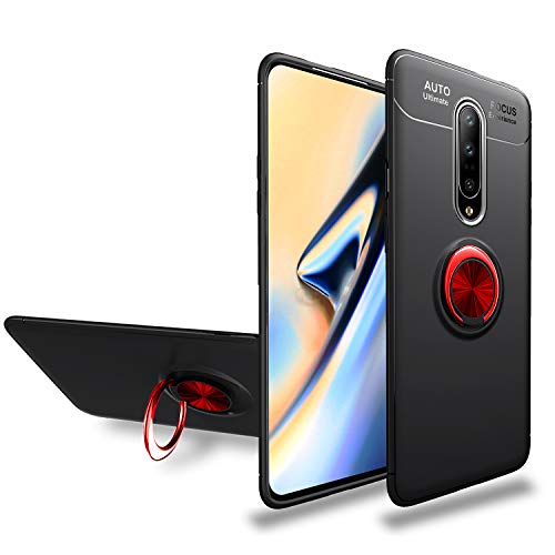 Product Cover Newseego Compatible with Oneplus 7 Pro Case,360° Adjustable Ring Stand,Frosting Thin Soft Protective and Finger Ring Holder Kickstand Fit Magnetic Car Mount for Oneplus 7 Pro-Black+Red