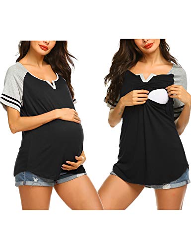 Product Cover Ekouaer Womens Nursing Tops for Breastfeeding Tee Shirts Soft Double Layer Short Sleeve Maternity T-Shirts
