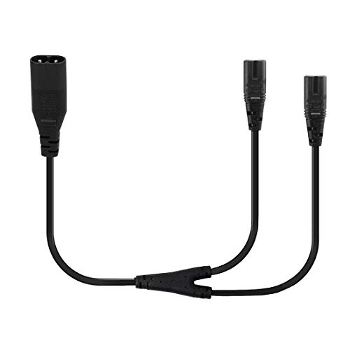 Product Cover 1-Foot IEC 320 C8 to Dual C7 Y Split Power Cord, 18-AWG Figure 8 Male to Double Female 1 in 2 Out AC Power Cord, Figure 8 Male to 2 x Female Power Y Cable.