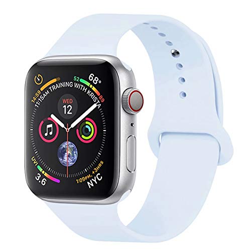 Product Cover YC YANCH Compatible with for Apple Watch Band 38mm 40mm, Soft Silicone Sport Band Replacement Wrist Strap Compatible with for iWatch Series 5/4/3/2/1, Nike+, Sport, Edition, S/M,Sky Blue