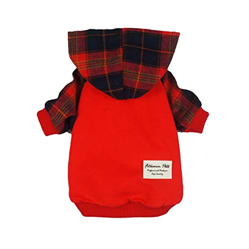 Product Cover Fitwarm Plaid Pet Clothes for Dog Sweatshirts Cat Pullover Hooded Shirts Red Medium
