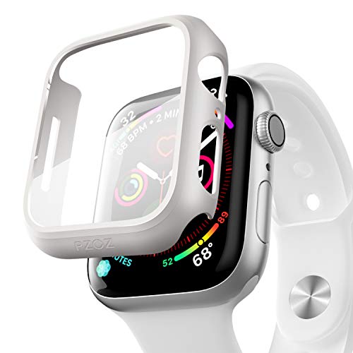 Product Cover pzoz Compatible Apple Watch Series 5 / Series 4 Case with Screen Protector 44mm Accessories Slim Guard Thin Bumper Full Coverage Matte Hard Cover Defense Edge for Women Men New Gen GPS iWatch (White)