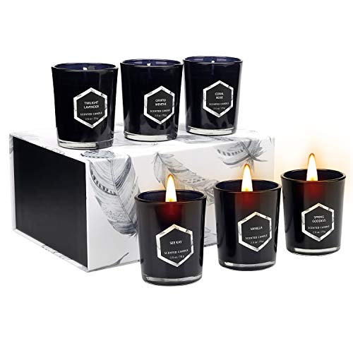Product Cover YINUO MIRROR Scented Candles Gift Set, Red Flame Votive Candle Natural Soy Wax 2.5 Oz Per Cup Glass Women Gift with 7% Essential Oils Strongly Fragrance for Stress Relief and Aromatherapy - 6 Pack