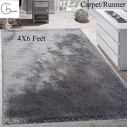Product Cover Cambik Super Soft Indoor Bedroom Carpet Runner Dust Absorbent Rubber Backing Anti Slippery Backing Room Bedroom Entrance Living Room Rug Mat Carpet Grey Color (4X6 Feet)