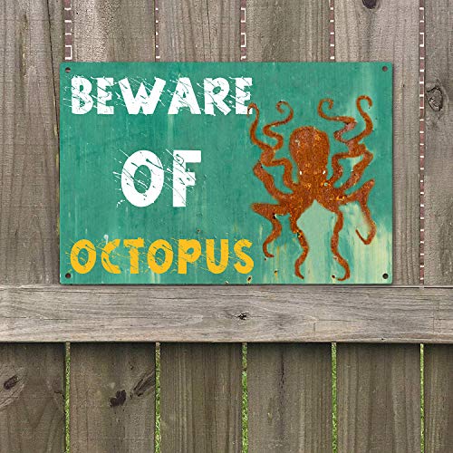Product Cover Agantree Art Beware of Octopus Warning Sign Vintage Retro Metal Plaque Sign 8