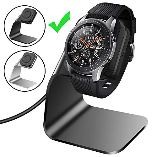 Product Cover CAVN Compatible with Samsung Galaxy Watch Charger 42mm 46mm Gear S3 Charger Dock Stand, Replacement Aluminum Charging Cable Cord Station Cradle Base with 4.2ft USB Accessory (Not for Active) (Black)
