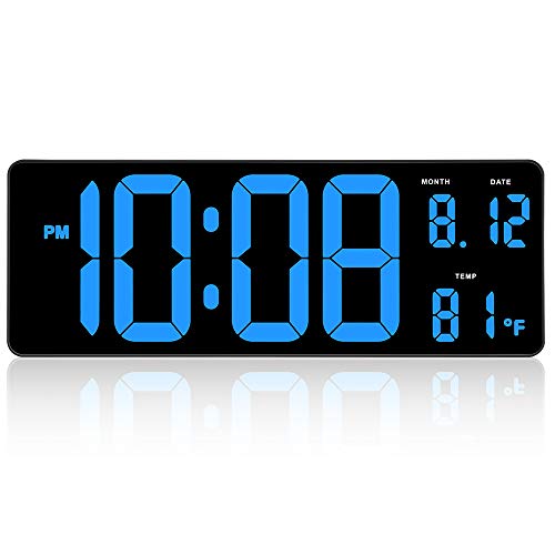 Product Cover DreamSky 14.5 Inches Extra Large LED Digital Clock with Date Indoor Temperature Display, Oversized Desk Office Wall Clock with Fold Out Stand, Large Number Display, Auto DST Time Change