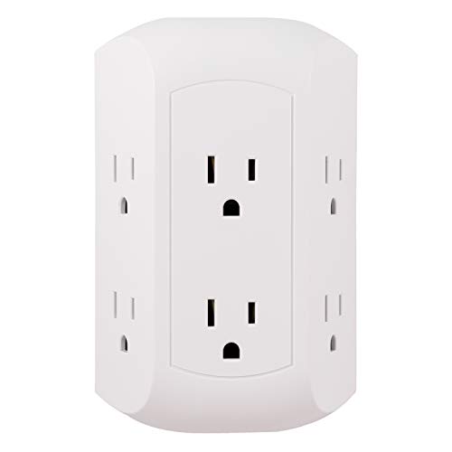 Product Cover GE Pro 6 Outlet Surge Protector Adapter Spaced Tap, Power Strip, Charging Station, Side Access, White, 43648