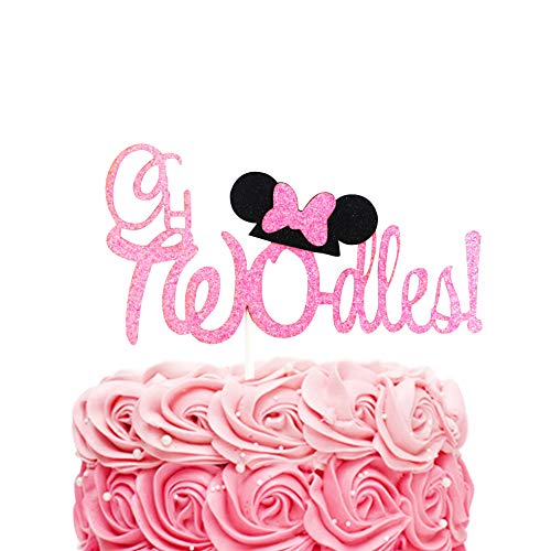 Product Cover Twodles Cake Topper- Pink Glitter Minnie Inspired Cake Decor Girl Second Birthday Party Supplies