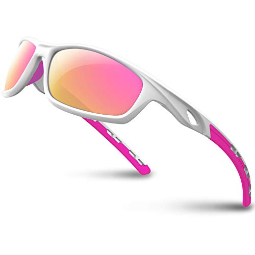Product Cover RIVBOS Polarized Sports Sunglasses for Women Men Driving Sun Glasses shades Tr 90 Unbreakable Frame for Cycling Baseball Running Rb833 (White&Pink)