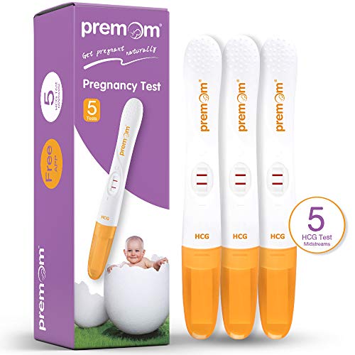 Product Cover Premom Pregnancy Test Sticks (5-Pack), hCG Midstream Tests with Ovulation Predictor iOS and Android App, PM1-M3-5