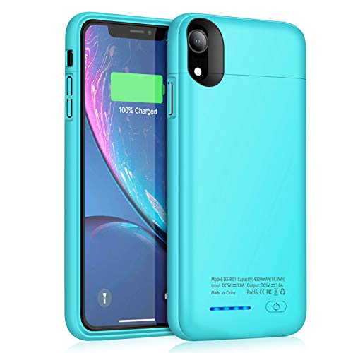 Product Cover JUBOTY Battery Case for iPhone XR 4000mAh Magnetic Slim Protective Portable Charging Case for iPhone XR Power Bank Rechargeable Battery Charger Case Compatible with Wired Headphones(Blue)