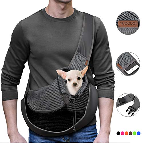 Product Cover YUDODO Reflective Pet Dog Sling Carrier Breathable Mesh Travel Safe Sling Bag Carrier for Dogs Cats (M up to 10lbs Black)