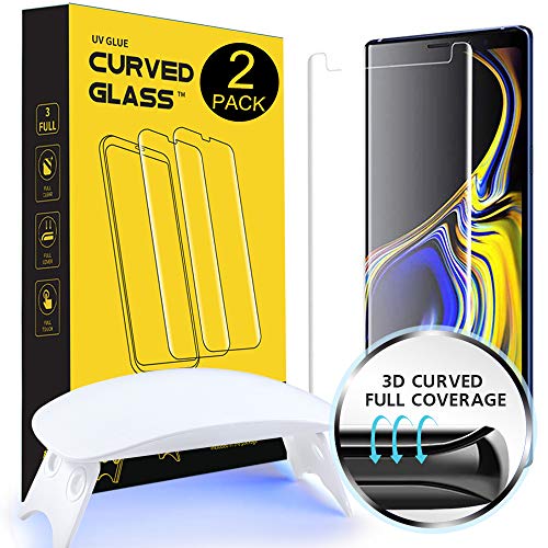 Product Cover NI-SHEN [2 Pack] Galaxy Note 9 Screen Protector Glass, [Case Friendly] 3D Curved Full Coverage Tempered Glass [Liquid Dispersion Tech] With UV Light Installation Kit for Samsung Note 9 (6.4 Inches)