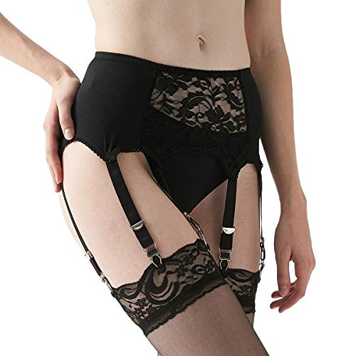 Product Cover Women's Sexy Lace Front Panel Garter Belt with 6 Strap Metal Clip for Stockings/Lingerie