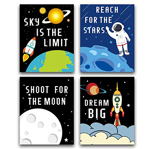 Product Cover HPNIUB Cartoon Rocket Art Picture Outer Space Posters Astronaut Art Print Set of 4 (10