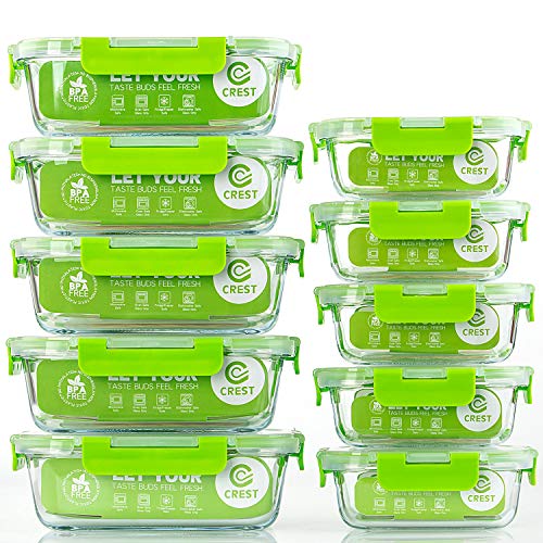 Product Cover Glass Containers for Food Storage with Lids, [10-Pack] Meal Prep Containers for Kitchen, Home Use, BPA Free