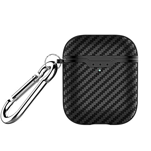 Product Cover Carbon Fiber Texture Protective Cover for AirPods 2 Case Black,Front Led Visible,Ultra Slim Shockproof Skin Compatible with Apple Airpods 2 2019(Black-Texture)