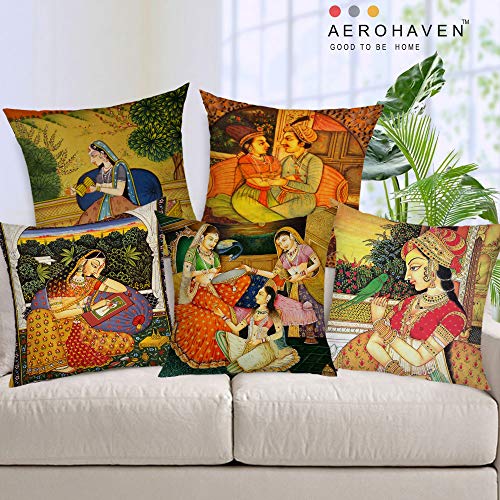 Product Cover AEROHAVEN Decorative Hand Made Jute Traditional Throw/Pillow Cushion Covers, 16 x 16-inches (Multicolour) - Set of 5