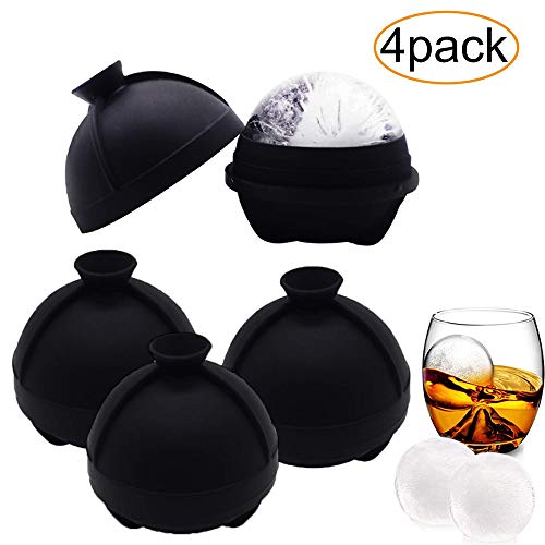 Product Cover 4 Pack Ice Ball Molds - Silicone Sphere Ice Molds with Built-in Funnel-Makes 2.5 Inch Large Ice Cube Tray for Whiskey & Cocktails Food Grade and BPA Free