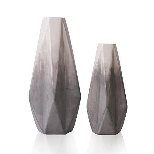 Product Cover TERESA'S COLLECTIONS Ceramic Flower Vase,Set of 2 Grey and White Modern Geometric Decorative Vases Set for Centerpieces,Kitchen,Office,Wedding or Living Room