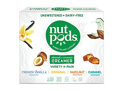 Product Cover nutpods Variety 4 pack, Original, French Vanilla, Hazelnut and Caramel Unsweetened Dairy-Free Liquid Coffee Creamer Made From Almonds and Coconuts
