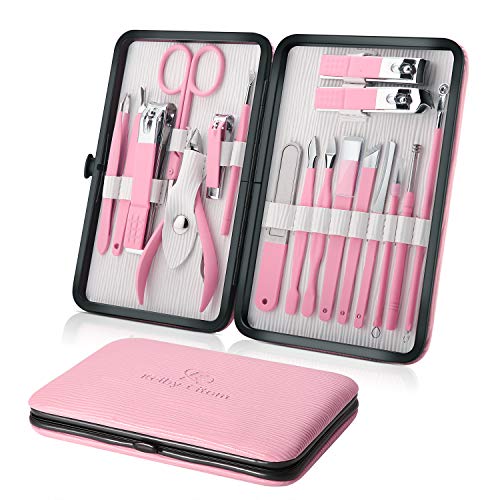 Product Cover Manicure Set Professional Nail Clippers Kit Pedicure Care Tools- Stainless Steel Men and Women Grooming Kit 18Pcs for Travel or Home (Pink)