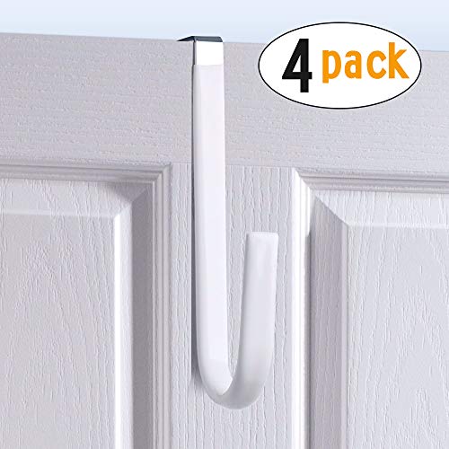 Product Cover Over Door Hook White - Soft Rubber Surface Design to Prevent Article Scratches,Single Door Hook for Bathroom,Kitchen,Bedroom,Cubicle,Shower Room Hanging Towel,Clothes,Pants,Shoe Bag,Coat (4pack)